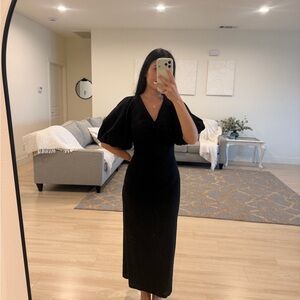 H&M Black Maxi Dress with Puff Sleeves